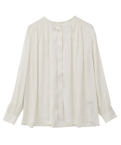 YECCA VECCA（イェッカヴェッカ）の「サテンギャザーブラウス（シャツ/ブラウス・レディース・オフホワイト/ピンク/ブラウン・FREE）」の5枚目の写真