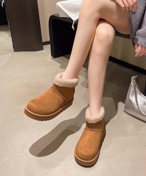 Miniministore(ミニミニストア)の「ムートンブーツ 厚底無地 ショートブーツ(ブーツ・レディース・ブラック/アイボリー/キャメル/ブラウン・23.0cm/25.5cm/25.0cm/24.5cm/24.0cm/23.5cm)」の6枚目の写真