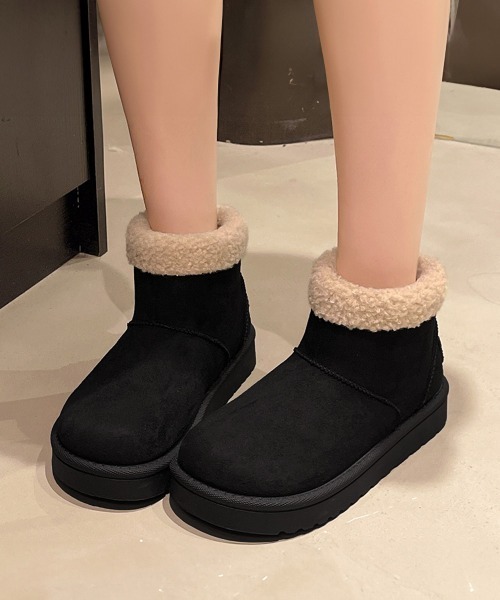 Miniministore(ミニミニストア)の「ムートンブーツ 厚底無地 ショートブーツ(ブーツ・レディース・ブラック/アイボリー/キャメル/ブラウン・23.0cm/25.5cm/25.0cm/24.5cm/24.0cm/23.5cm)」の14枚目の写真