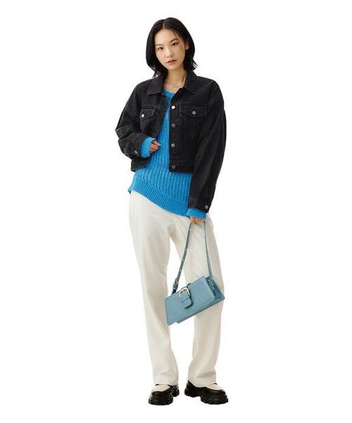 MUSINSA STANDARD WOMAN（ムシンサスタンダードウーマン）の「ウィメンズオーバーサイズデニムトラッカージャケット[ウォッシュドブラック]（デニムジャケット・レディース・その他・SMALL/MEDIUM）」の14枚目の写真