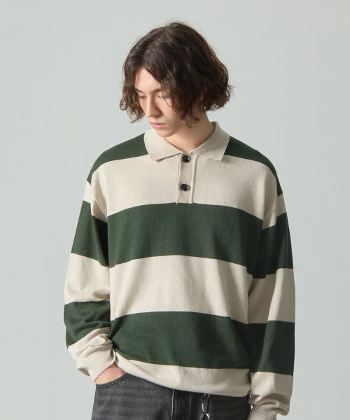 DIMITRI BLACK(ディミトリブラック)の「ASIストライプラグビー長袖ニットTシャツ_グリーン(ニット/セーター・レディース・その他・MEDIUM/LARGE/X-LARGE)」の4枚目の写真