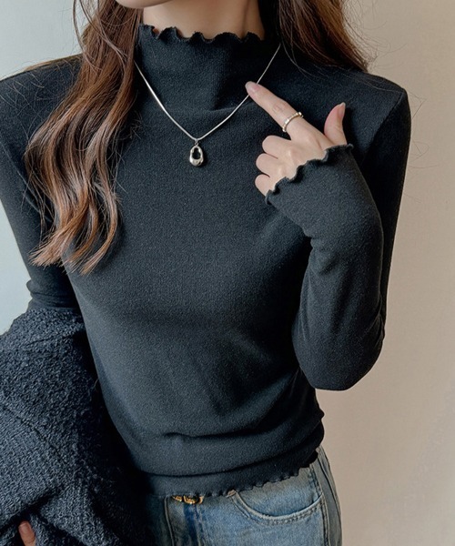 ONEP STAR(ワンピスター)の「スカラップハイネックリブカットソー(Tシャツ/カットソー・レディース・オフホワイト/ブラック/ライトグレー/ダークグレー/モカ/ベージュ・MEDIUM/LARGE/X-LARGE)」の16枚目の写真