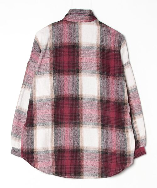 gossip!ロサンゼルス(ゴシップロサンゼルス)の「Y2K 男女共用ビッグサイズシャツチェック ロングシャツ(Tシャツ/カットソー・レディース・ブラック/ワイン/チェック・M)」の4枚目の写真