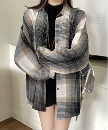 gossip！ロサンゼルス | Y2K 男女共用ビッグサイズシャツチェック ロングシャツ(Tシャツ/カットソー)