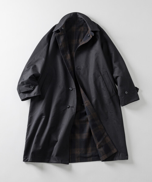 FREAK'S STORE（フリークスストア）の「リバーシブル ウール混 フランネル チェック バルマカーン コート / Reversible Balmacaan Coat（ステンカラーコート・メンズ・ベージュ/ブラック・MEDIUM/LARGE）」の4枚目の写真