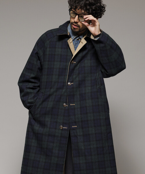 セール】リバーシブル ウール混 フランネル チェック バルマカーン