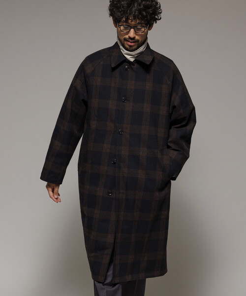 リバーシブル ウール混 フランネル チェック バルマカーン コート