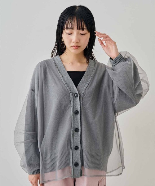 MEDE19F(メデジュウキュウ)の「MEDE19F チュールレイヤードコットンニットカーディガン〈グレー〉(カーディガン/ボレロ・レディース・グレー・LL/L/M)」の4枚目の写真
