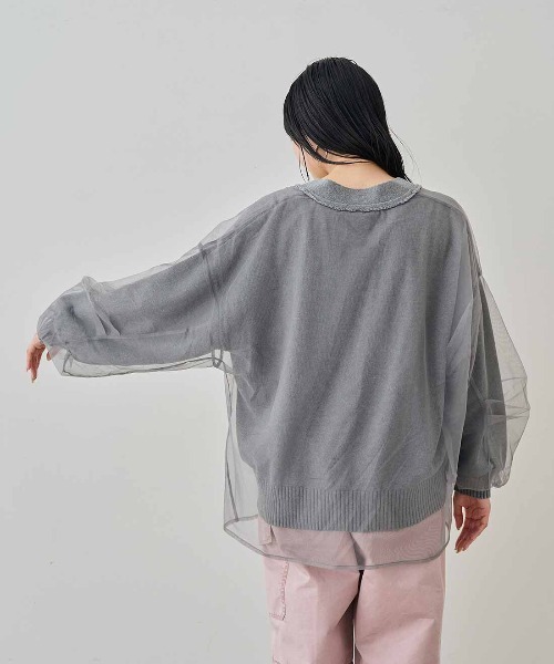 MEDE19F(メデジュウキュウ)の「MEDE19F チュールレイヤードコットンニットカーディガン〈グレー〉(カーディガン/ボレロ・レディース・グレー・LL/L/M)」の7枚目の写真