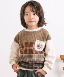 SLAP SLIP（スラップスリップ）の「【裏起毛】胸ポケット付きチェック切り替えトレーナー(80~130cm)（スウェット）」