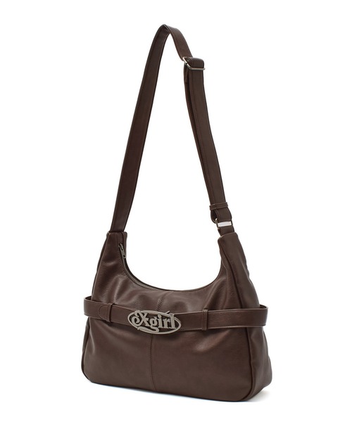 X-girl（エックスガール）の「OVAL LOGO CLASP FAUX LEATHER SHOULDER BAG（ショルダーバッグ・レディース・ブラウン/ブラック・ONE SIZE）」の4枚目の写真