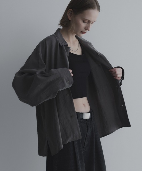 remer（リメール）の「ルーズベーシックシャツ - パウダリーレーヨン / loose basic shirt《powdery rayon》（シャツ/ブラウス・メンズ・ライトグレー/ブラウン/ブラック/カーキ・X-SMALL/SMALL/MEDIUM/LARGE）」の4枚目の写真