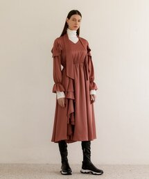 ラッフルポイントマキシドレス - レッド