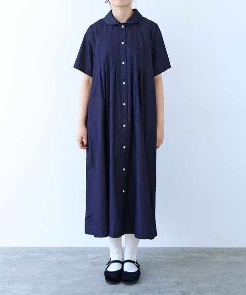 bulle de savon（ビュルデサボン）の「5.5OZ denim 丸衿ワンピース（ワンピース・レディース・インディゴブルー・FREE）」の6枚目の写真