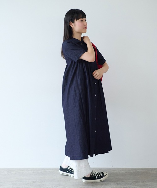 bulle de savon（ビュルデサボン）の「5.5OZ denim 丸衿ワンピース（ワンピース・レディース・インディゴブルー・FREE）」の5枚目の写真