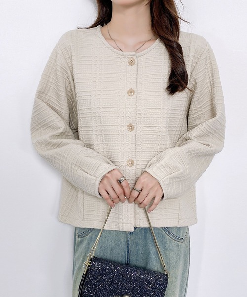CHUN CHUN NOTES(チュンチュンノーツ)の「チェック風テクスチャーカーディガン(カーディガン/ボレロ・レディース・オフホワイト/グリーン・F)」の20枚目の写真