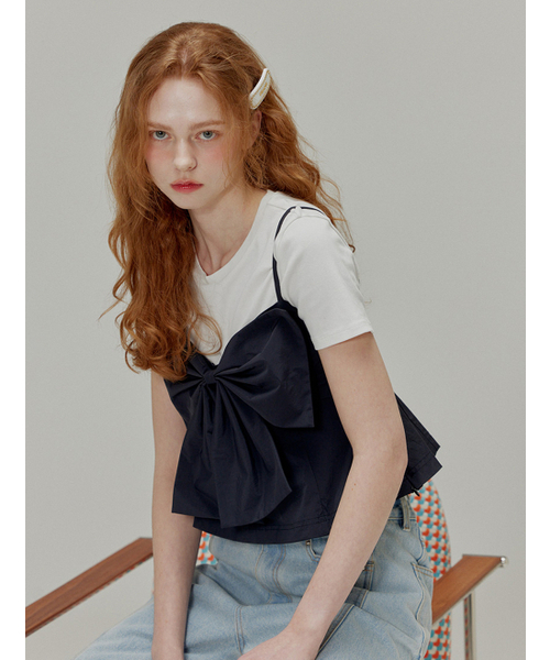 ビッグリボンペプラムビスチェブラック