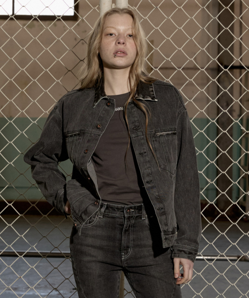 トラッカージャケット5111フェイドウォッシュセミオーバーフィットグレーデニムジャケット