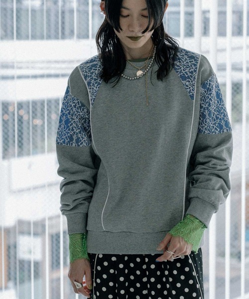 MARECHAL TERRE(マルシャルテル)の「レース切替えスウェットトップス(Tシャツ/カットソー・レディース・レッド/ホワイト/ブラック/グレー・MEDIUM)」の4枚目の写真