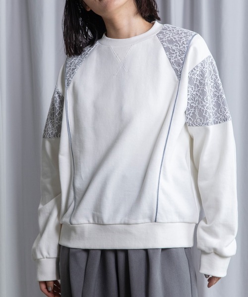 MARECHAL TERRE(マルシャルテル)の「レース切替えスウェットトップス(Tシャツ/カットソー・レディース・レッド/ホワイト/ブラック/グレー・MEDIUM)」の2枚目の写真
