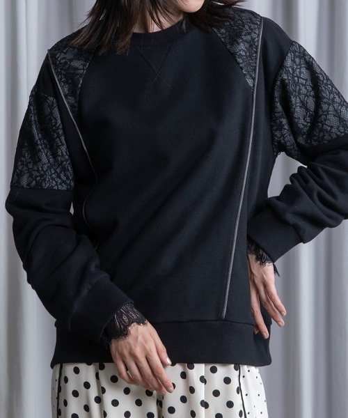 MARECHAL TERRE(マルシャルテル)の「レース切替えスウェットトップス(Tシャツ/カットソー・レディース・レッド/ホワイト/ブラック/グレー・MEDIUM)」の3枚目の写真