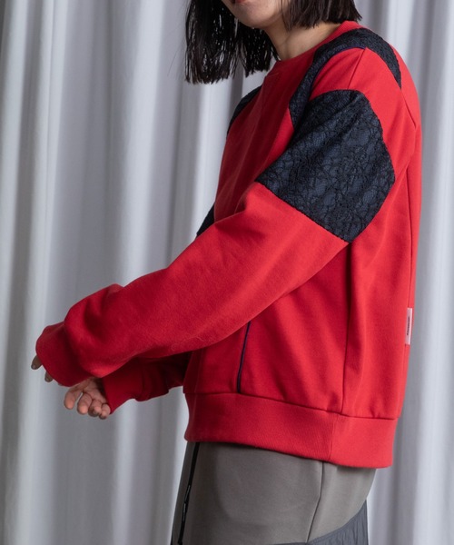 MARECHAL TERRE(マルシャルテル)の「レース切替えスウェットトップス(Tシャツ/カットソー・レディース・レッド/ホワイト/ブラック/グレー・MEDIUM)」の5枚目の写真