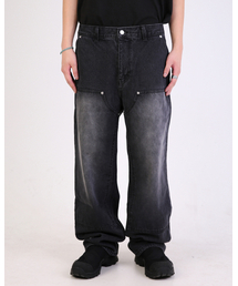 APEX DESIGN（エーペックスデザイン）の「Damaged Print Pants - Washed Black（デニムパンツ）」