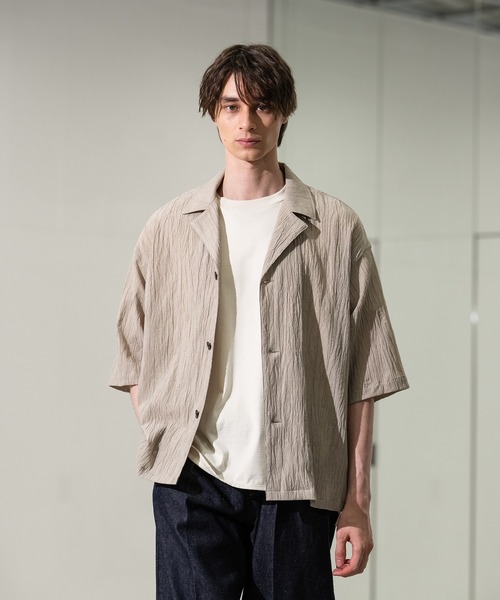 CITY TOKYO（シティトウキョウ）の「【CITY TOKYO/シティートーキョー】Jinbei ハーフスリーブジャケット（シャツ/ブラウス・メンズ・ブラック/ストライプ/ベージュ・2/1）」の3枚目の写真