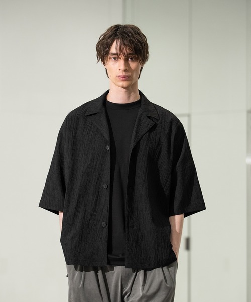 CITY TOKYO（シティトウキョウ）の「【CITY TOKYO/シティートーキョー】Jinbei ハーフスリーブジャケット（シャツ/ブラウス・メンズ・ブラック/ストライプ/ベージュ・2/1）」の2枚目の写真