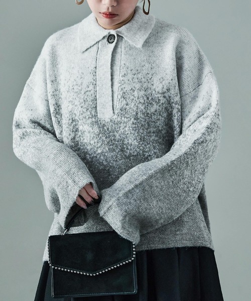 Fashion Letter(ファッションレター)の「ラメグラデーションニット キーネックプルオーバー(ニット/セーター・レディース・チャコールグレー/ライトグレー/ベージュ・M)」の3枚目の写真