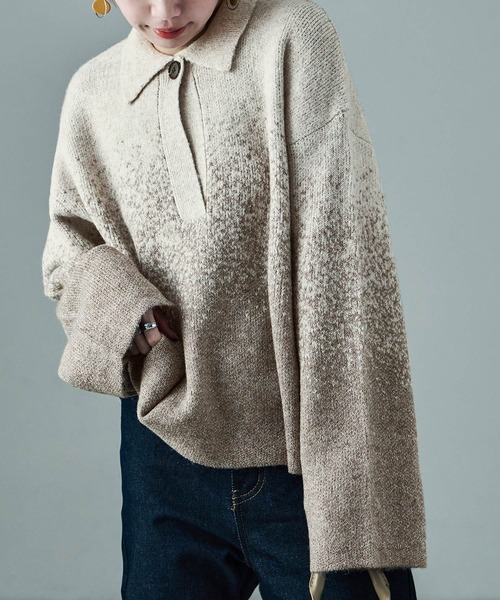 Fashion Letter(ファッションレター)の「ラメグラデーションニット キーネックプルオーバー(ニット/セーター・レディース・チャコールグレー/ライトグレー/ベージュ・M)」の4枚目の写真