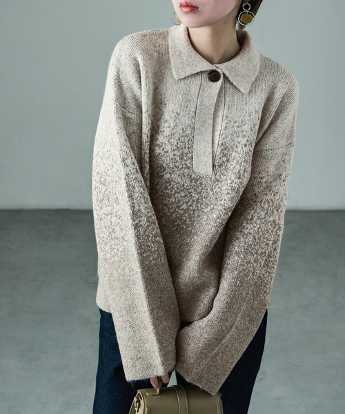 Fashion Letter(ファッションレター)の「ラメグラデーションニット キーネックプルオーバー(ニット/セーター・レディース・チャコールグレー/ライトグレー/ベージュ・M)」の7枚目の写真