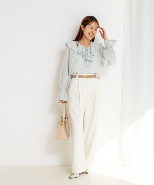 NOLLEY’S（ノーリーズ）の「ウォッシャブルドライツイルワイドパンツ（その他パンツ・レディース・ホワイト/ブルー/チャコールグレー・36/38）」の7枚目の写真