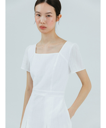Cotton Square Long Dress, White
