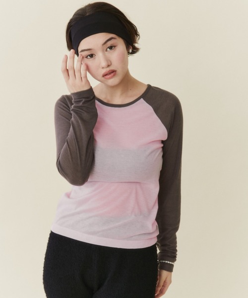 FUULLY STUDIO(フーリィーステューディオ)の「シアーラグランロングスリーブTEE(Tシャツ/カットソー・レディース・ライトブルー/ピンク・FREE)」の2枚目の写真