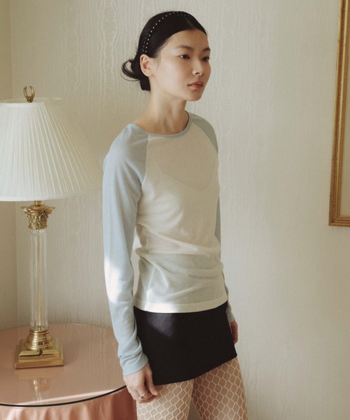 FUULLY STUDIO(フーリィーステューディオ)の「シアーラグランロングスリーブTEE(Tシャツ/カットソー・レディース・ライトブルー/ピンク・FREE)」の6枚目の写真