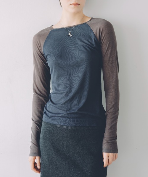 FUULLY STUDIO（フーリィーステューディオ）の「シアーラグランロングスリーブTEE（Tシャツ/カットソー・レディース・ライトブルー/ピンク・FREE）」の4枚目の写真