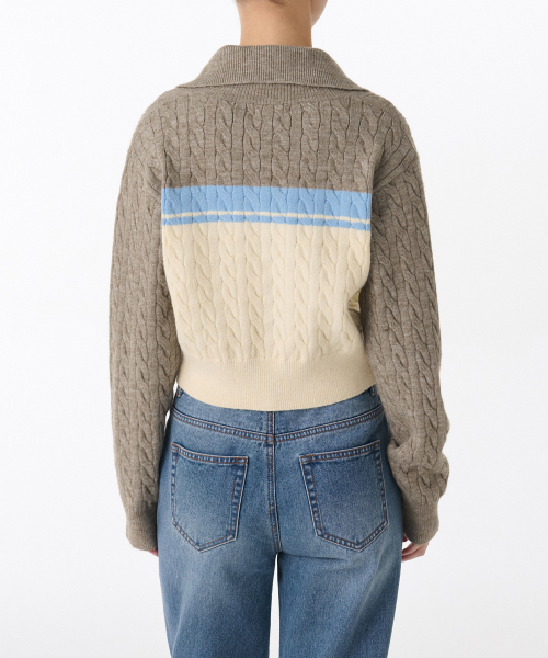 MUSINSA STANDARD WOMAN（ムシンサスタンダードウーマン）の「ウィメンズカラーブロックケーブルニットジップアップ[ヘッダーベージュ]（ニット/セーター・レディース・その他・LARGE/MEDIUM/SMALL/X-SMALL）」の2枚目の写真