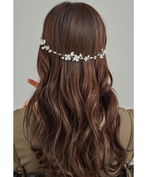 ヘアアクセサリー hinaaa パールフラワーヘッドドレス ヘアアクセサリー ヘアピン 結婚式 二次会