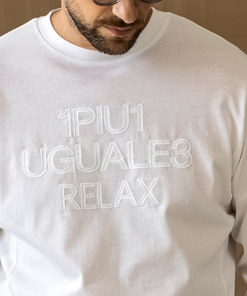 1PIU1UGUALE3 RELAX (ウノピゥウノウグァーレトレ リラックス)の「1PIU1UGUALE3 RELAX(ウノピゥウノウグァーレトレ リラックス)ツイルロゴ アップリケロングTシャツ(Tシャツ/カットソー・メンズ・ホワイト/ブラック・S/M/L/XL/XXL)」の10枚目の写真