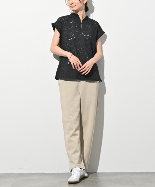 aunt lily（アントリリー）の「さらさらエアフロージャージーマリンパンツ ワイドテーパードパンツ ペーパーヤーン リネンライク きちんと見え（その他パンツ・レディース・ブラック/キナリ・M/L/S/LL/3L）」の4枚目の写真