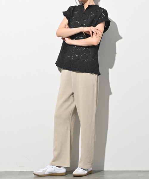 aunt lily（アントリリー）の「さらさらエアフロージャージーマリンパンツ ワイドテーパードパンツ ペーパーヤーン リネンライク きちんと見え（その他パンツ・レディース・ブラック/キナリ・M/L/S/LL/3L）」の5枚目の写真