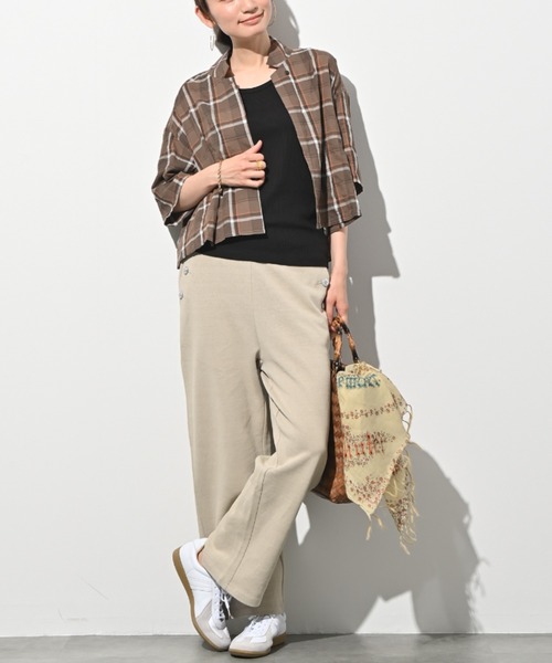 aunt lily（アントリリー）の「さらさらエアフロージャージーマリンパンツ ワイドテーパードパンツ ペーパーヤーン リネンライク きちんと見え（その他パンツ・レディース・ブラック/キナリ・M/L/S/LL/3L）」の11枚目の写真