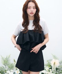 天竺ナイロンドッキングティアードフリルTシャツ