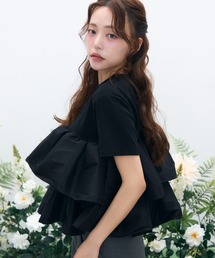 天竺ナイロンドッキングティアードフリルTシャツ