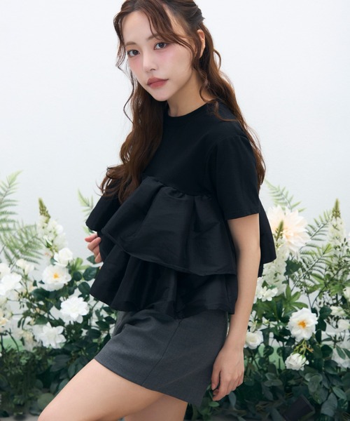 krahe(クレーエ)の「天竺ナイロンドッキングティアードフリルTシャツ(Tシャツ/カットソー・レディース・ブラック/オフホワイト/ブラウン・FREE)」の21枚目の写真