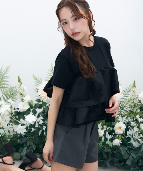 krahe(クレーエ)の「天竺ナイロンドッキングティアードフリルTシャツ(Tシャツ/カットソー・レディース・ブラック/オフホワイト/ブラウン・FREE)」の19枚目の写真