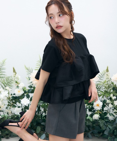 krahe(クレーエ)の「天竺ナイロンドッキングティアードフリルTシャツ(Tシャツ/カットソー・レディース・ブラック/オフホワイト/ブラウン・FREE)」の20枚目の写真
