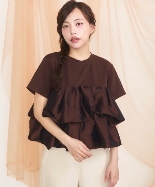 krahe(クレーエ)の「天竺ナイロンドッキングティアードフリルTシャツ(Tシャツ/カットソー・レディース・ブラック/オフホワイト/ブラウン・FREE)」の15枚目の写真