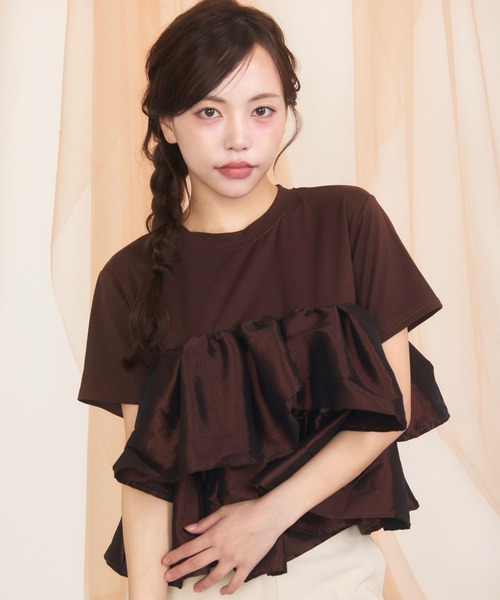 krahe(クレーエ)の「天竺ナイロンドッキングティアードフリルTシャツ(Tシャツ/カットソー・レディース・ブラック/オフホワイト/ブラウン・FREE)」の16枚目の写真